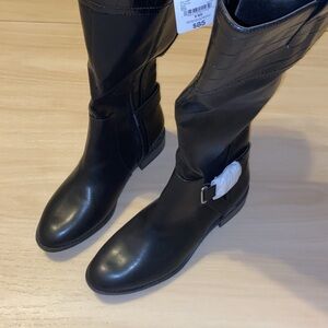 St. John's Bay Black Mid-Calf Riding Heeled Boots with Buckle